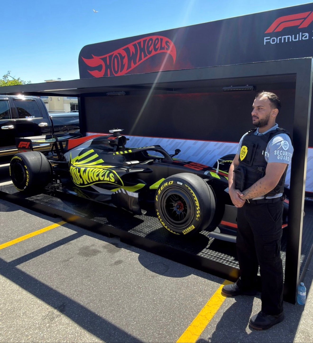 Xtreme Security guard at Hot Wheels F1 promotional event
