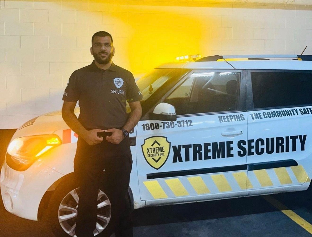 Xtreme Security officer at parking garage post