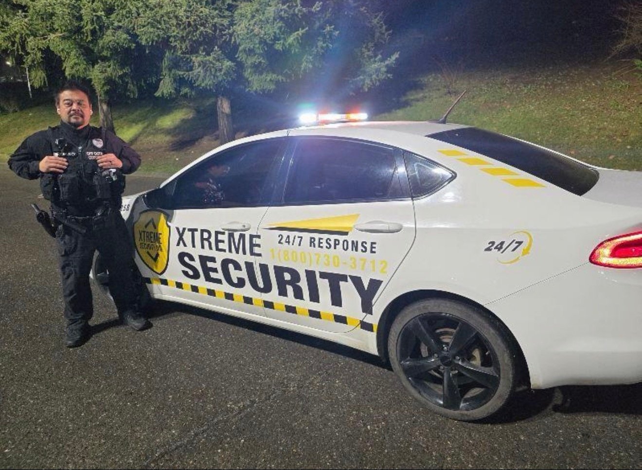 Xtreme Security officer on night patrol duty