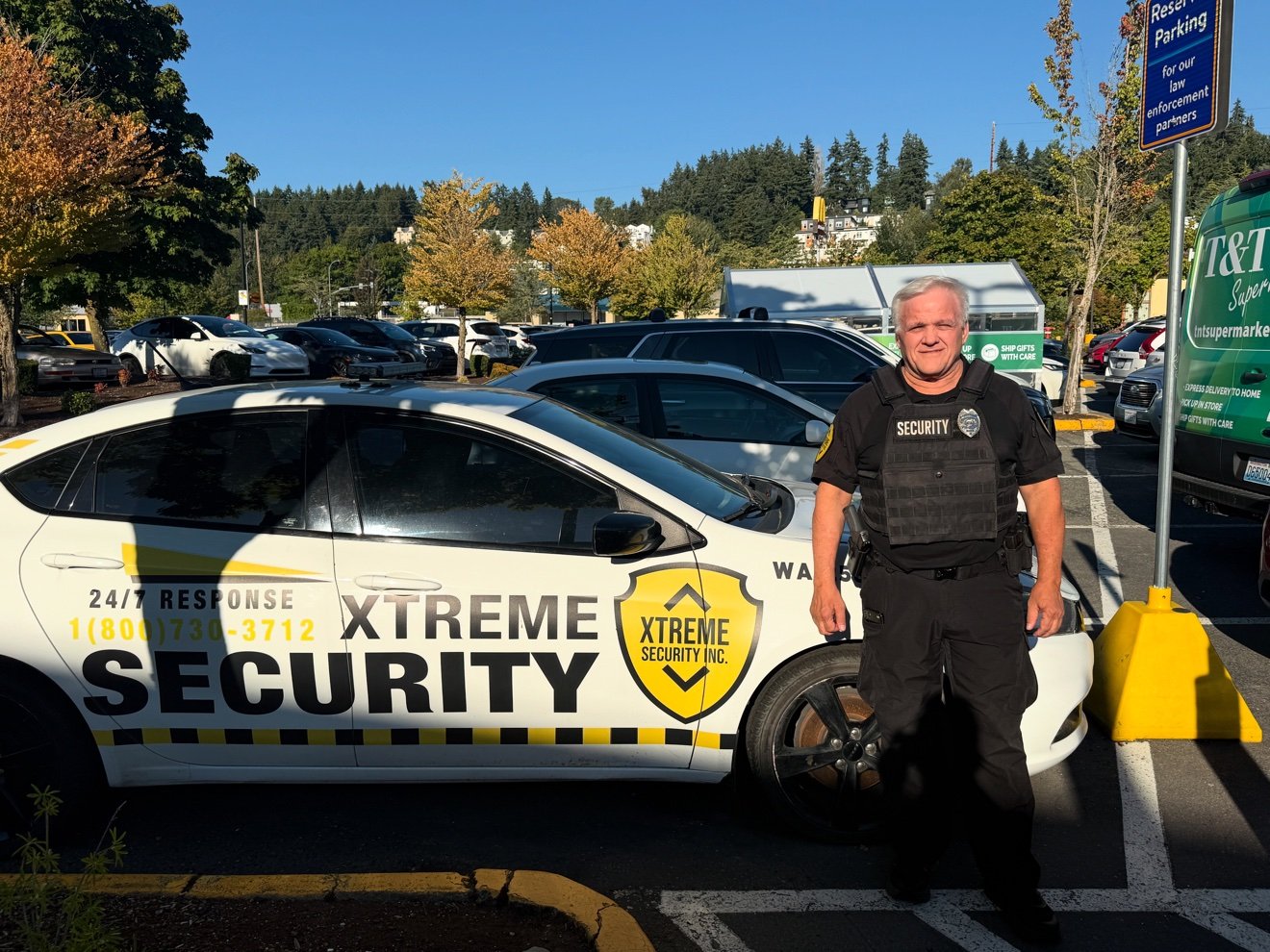 Xtreme Security officer on parking lot patrol in Washington