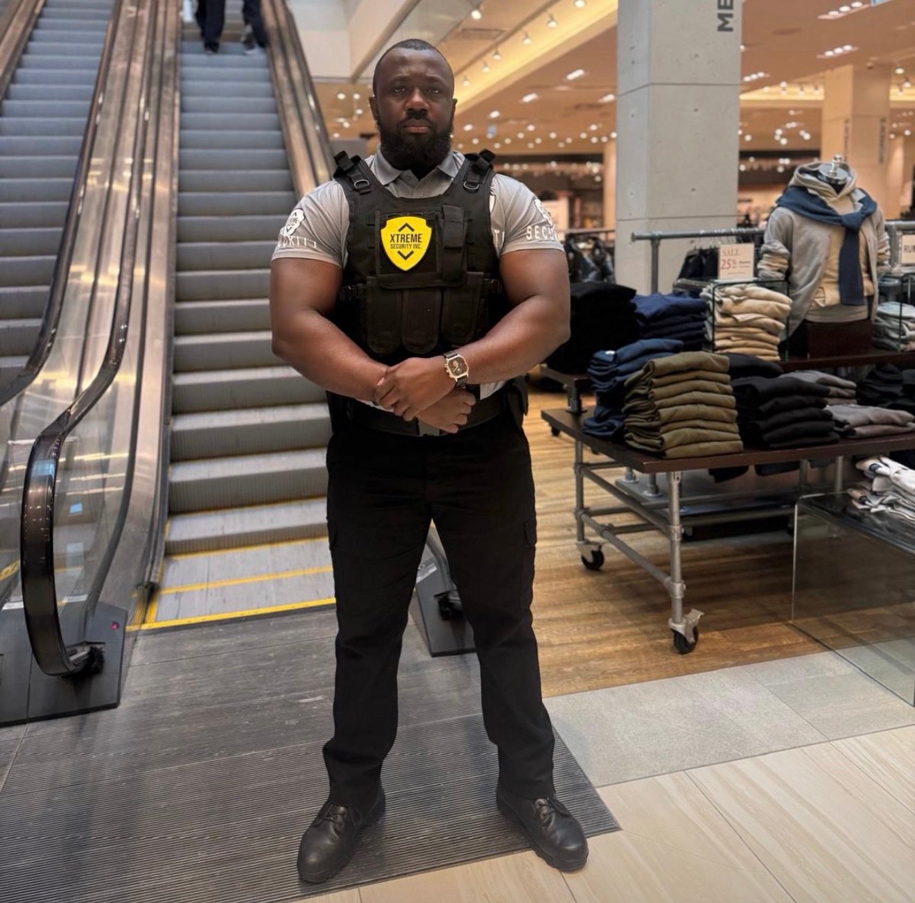 Xtreme Security officer with patrol car on night shift