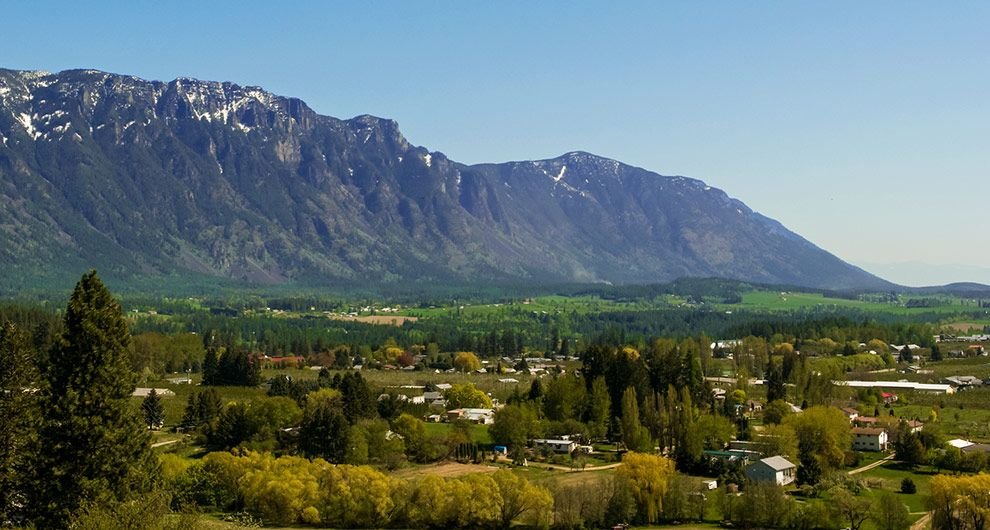 Creston Valley farmland with the Purcell Mountains behind