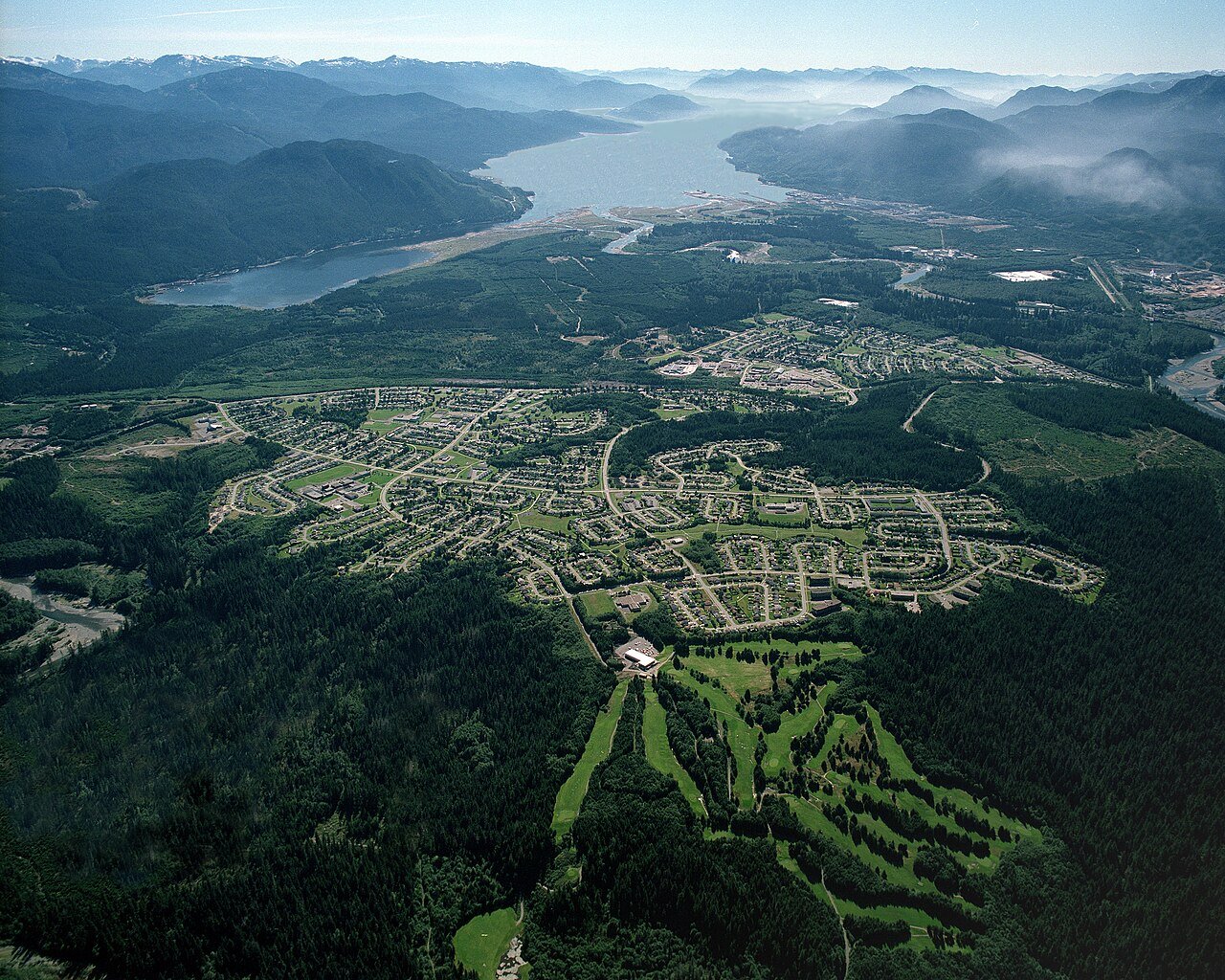 Kitimat harbour on Douglas Channel with Coast Mountains