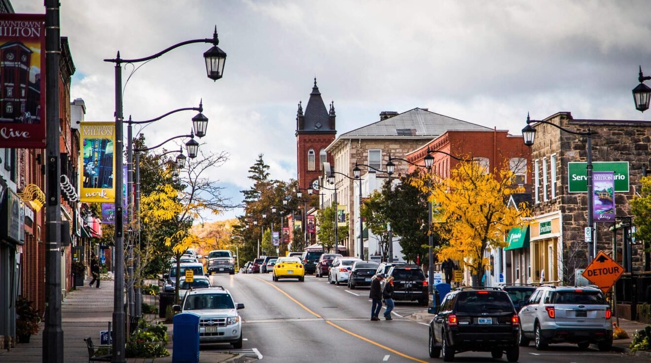 Milton Ontario Main Street and Niagara Escarpment